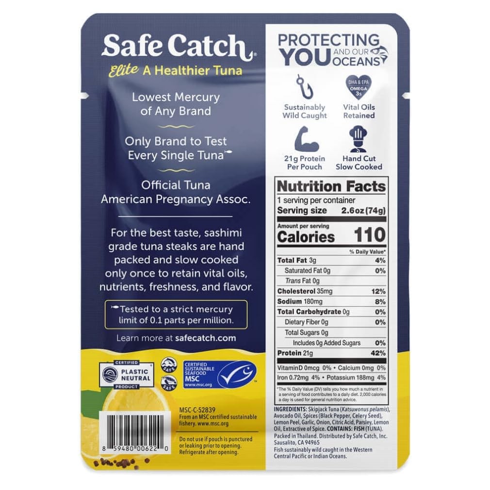 Safe Catch Elite Lowest Mercury Wild-Caught Tuna Pouch Citrus Pepper Seasoned…