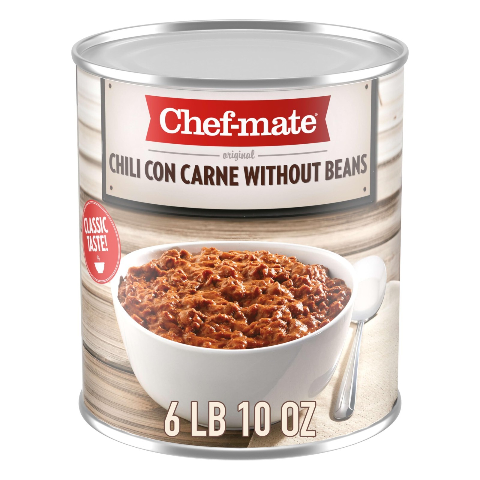 Bulk Canned Beef Chili with Meat – No Beans, 6 lb 10 oz (#10 Can) – Ready to Eat
