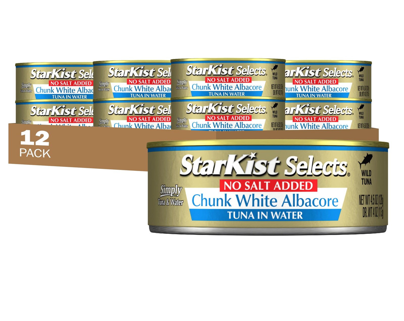 StarKist Selects No Salt Added Chunk White Albacore Tuna in Water, 4.5 oz 12pk