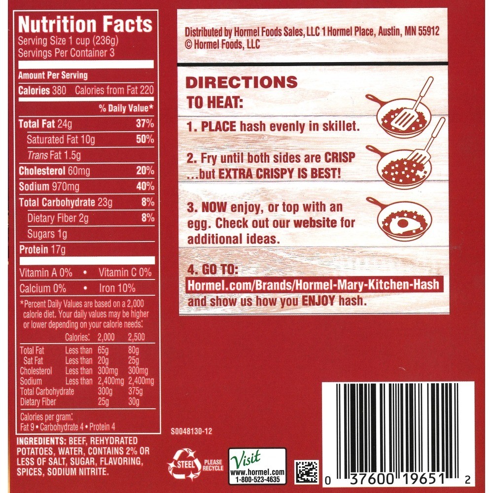 Canned Corned Beef Hash 25 oz in Steel Can for Cooking and Meals