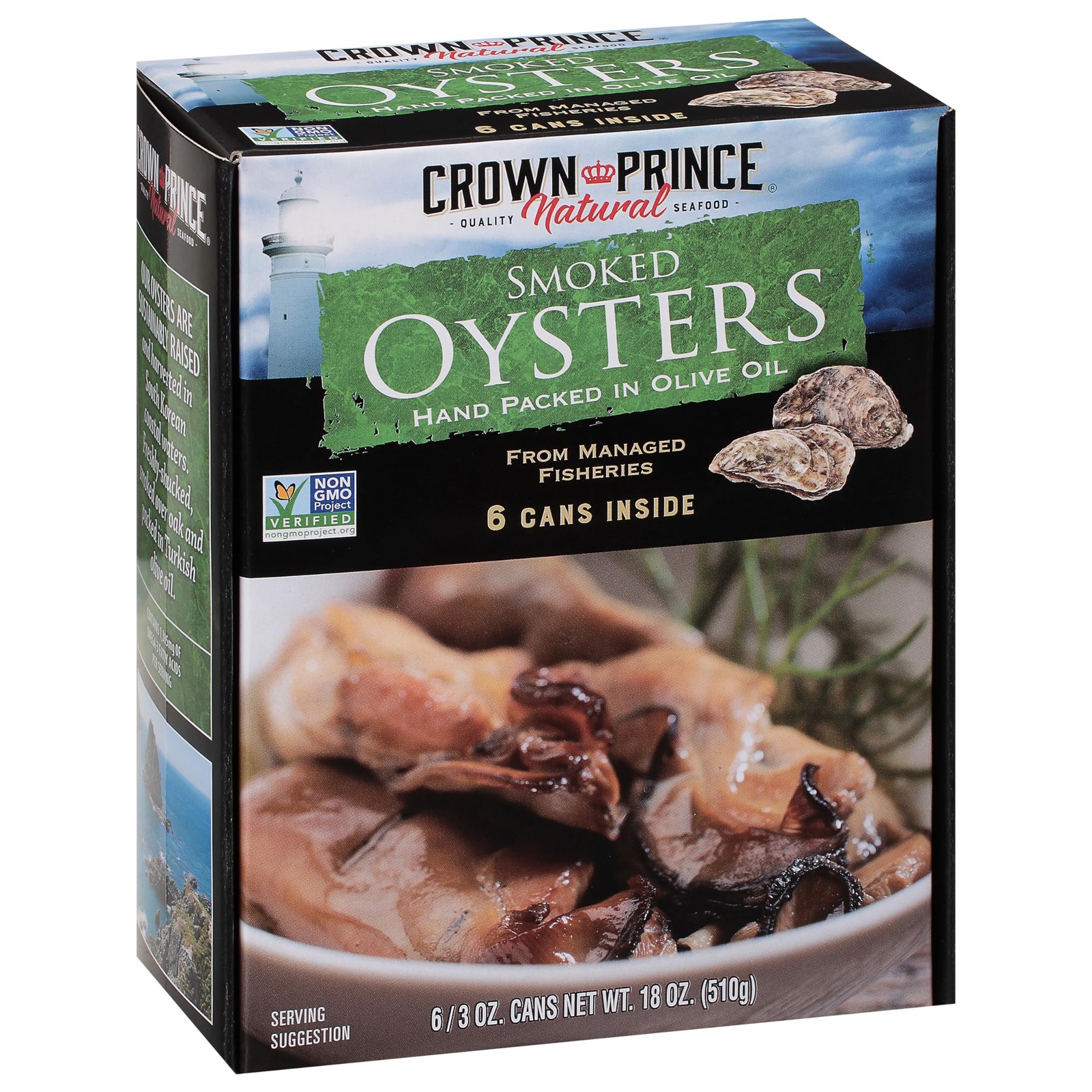 Smoked Oysters in Olive Oil, Hand Packed Cans, 3 Ounce, 6-Pack