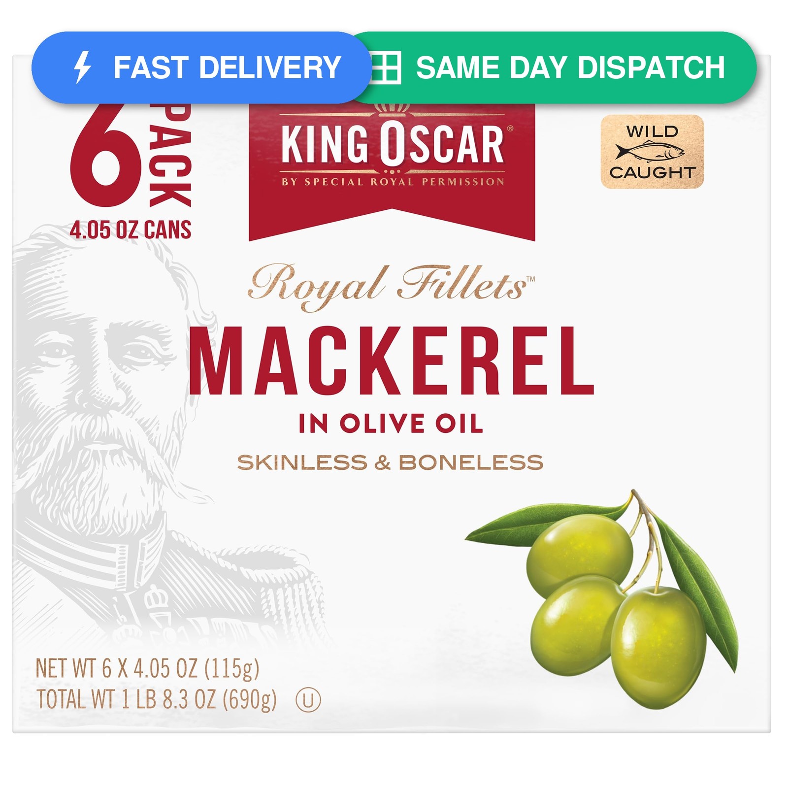 King Oscar Mackerel in Olive Oil, 4.05 Ounce Can Pack of 6, Packaging May…