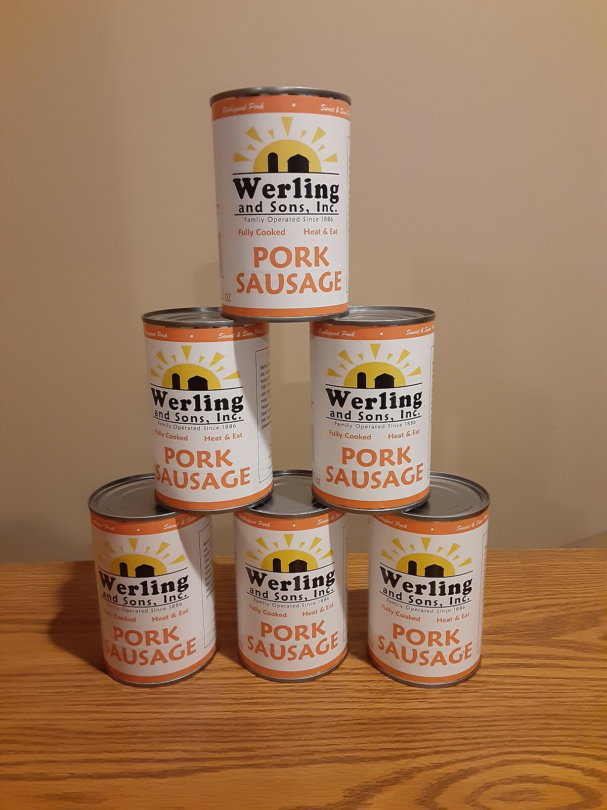 Canned Pork Breakfast Sausage 14.5oz 6-Pack Werling & Sons Survival Camping LTS
