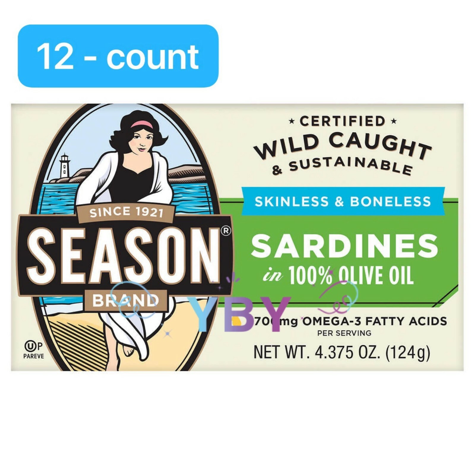 Season Skinless & Boneless Sardines in Olive Oil, 12-count, Total 52.5 oz