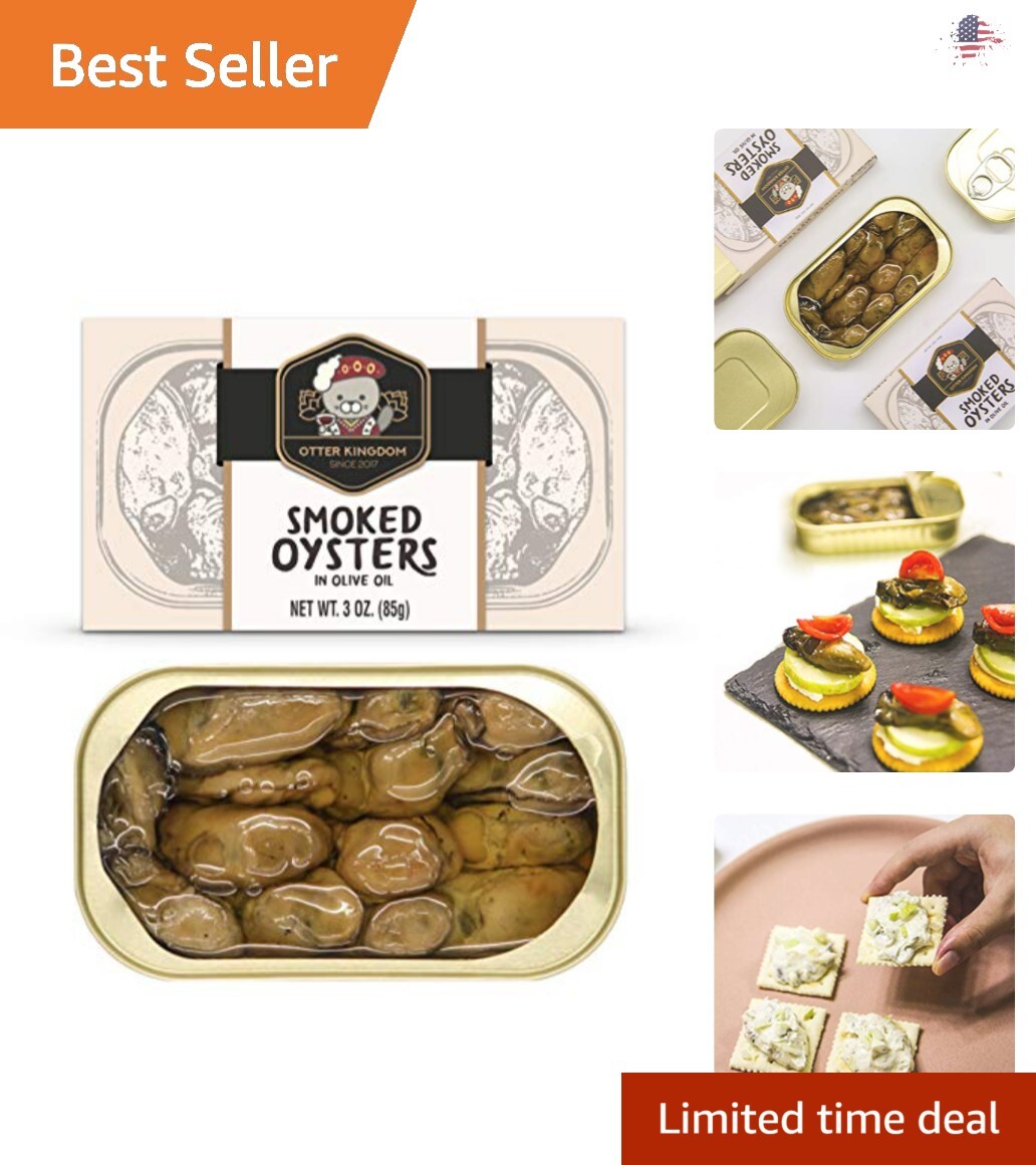 Delicious Gourmet Smoked Oysters in Olive Oil – Hand Packed – 3-Ounce Pack of 12
