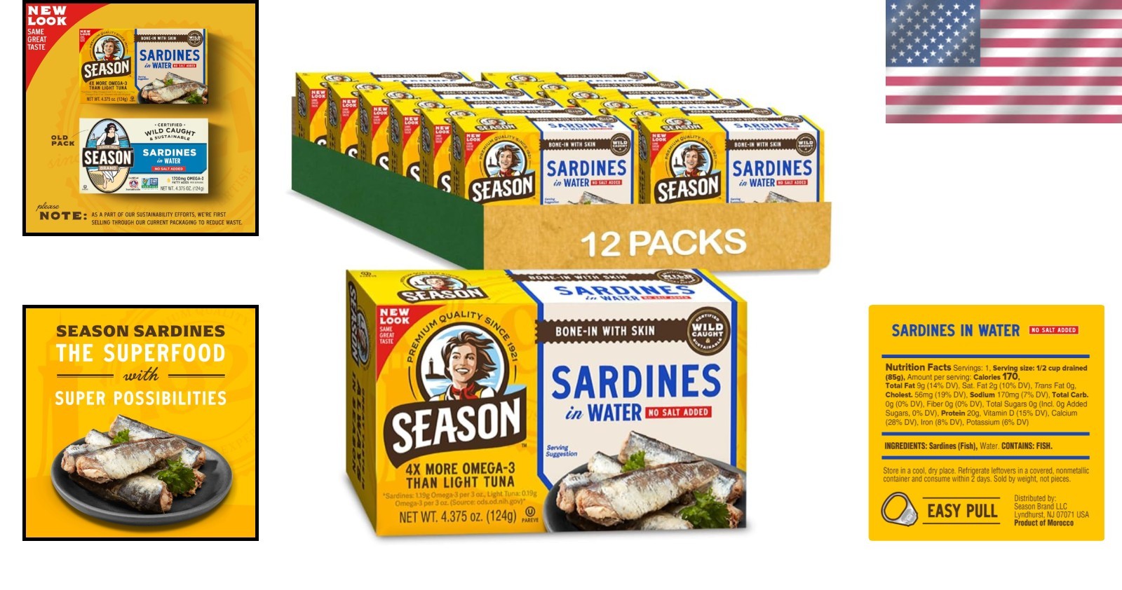 No Salt Added Sardines – Wild Caught, Keto Snacks, 12-Pack