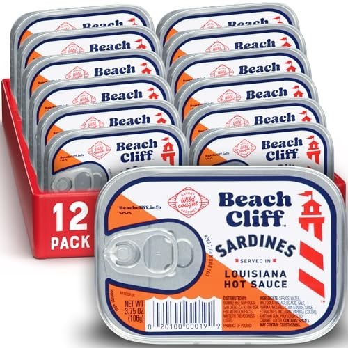 Beach Cliff Wild Caught Sardines in Louisiana Hot Sauce, 3.75 oz Can (Pack of 12