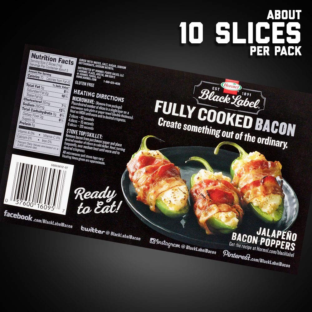 HORMEL BLACK LABEL Thick Cut, Fully Cooked Bacon for 2.52 oz (Pack of 1)