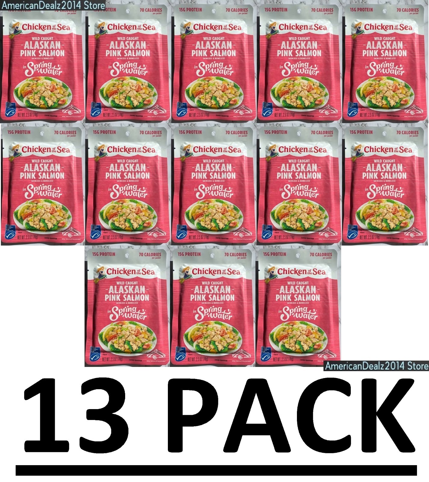 13 PACK – Wild Caught Alaskan Pink Salmon In Spring Water, 2.5 oz EACH