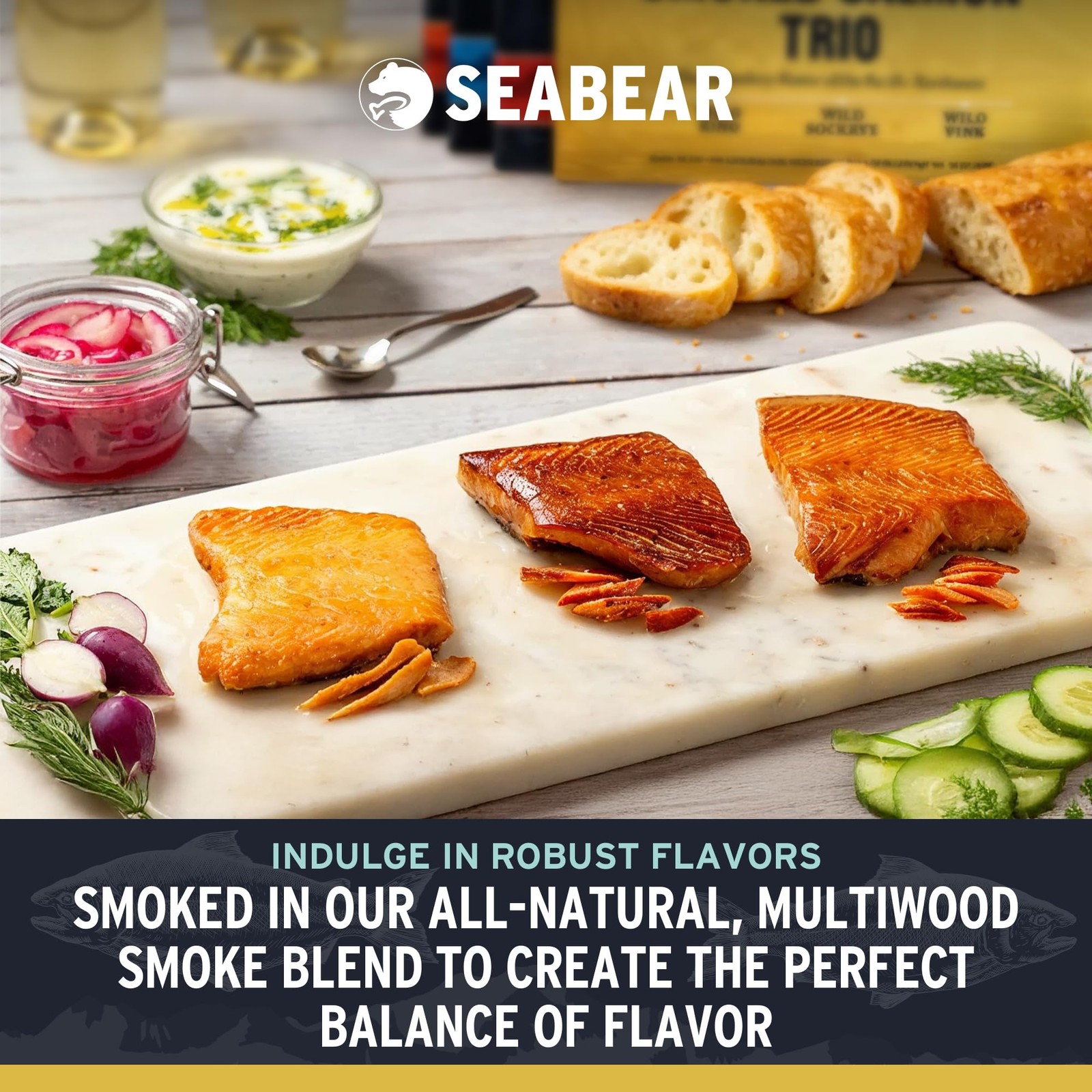 SeaBear Smoked Salmon Trip 18oz 3 x 6oz Fillets Gift Box – Wild Alaska Sockey…