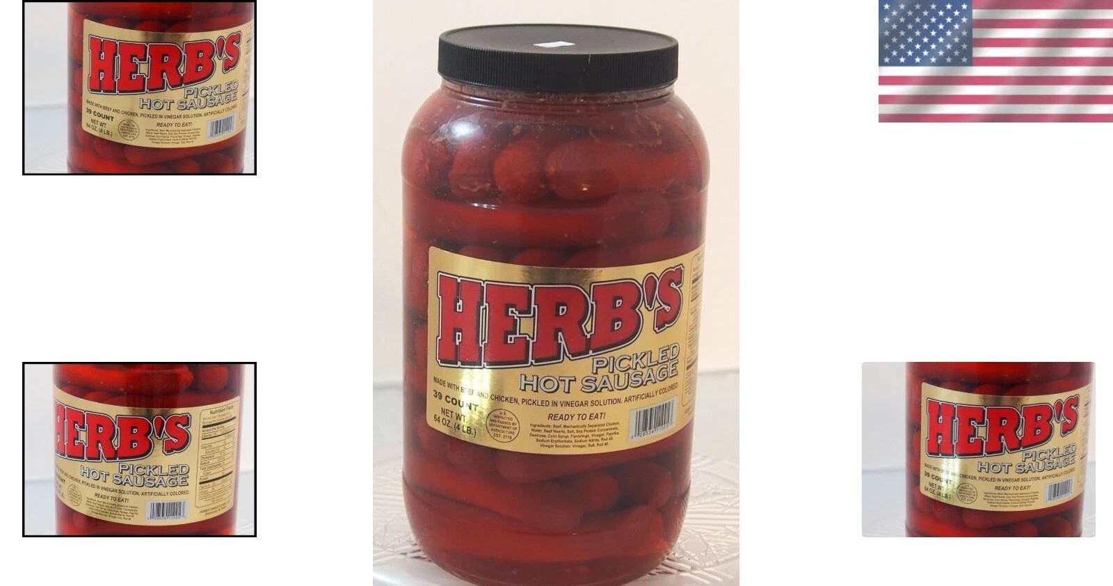 Herb’s RED HOT Pickled Sausages – Spicy 1 Gal. Jar for Parties & Outdoor Fun