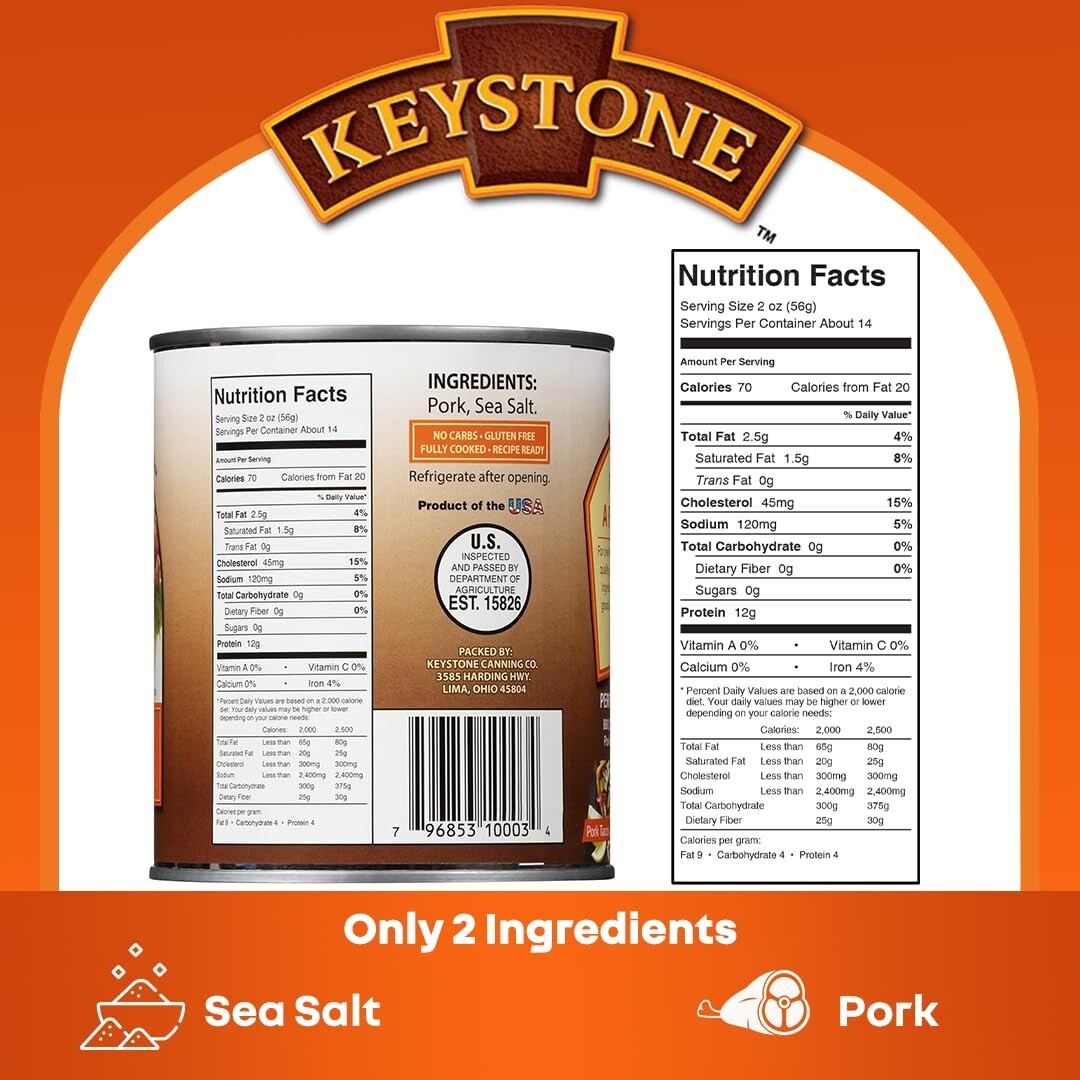 12 Pack- Keystone Meats Natural Pork Fully Cooked 28 oz Food, No Preservatives✅