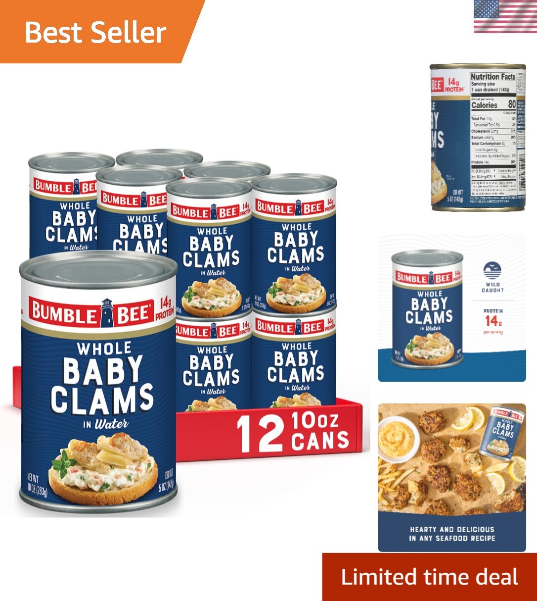 Ready to Eat Whole Baby Clams, 10 oz Cans (12 Pack) – Perfect for Meals & Snacks