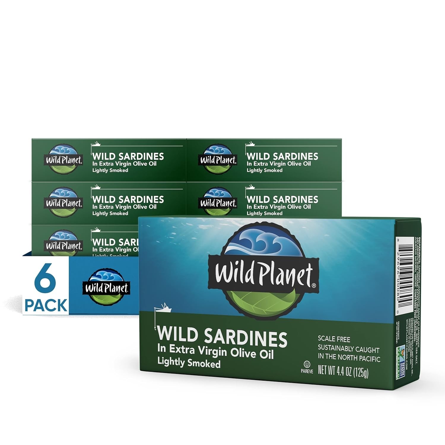 Sustainably Caught Wild Sardines in Extra Virgin Olive Oil – 4.4oz Can 6-Pack