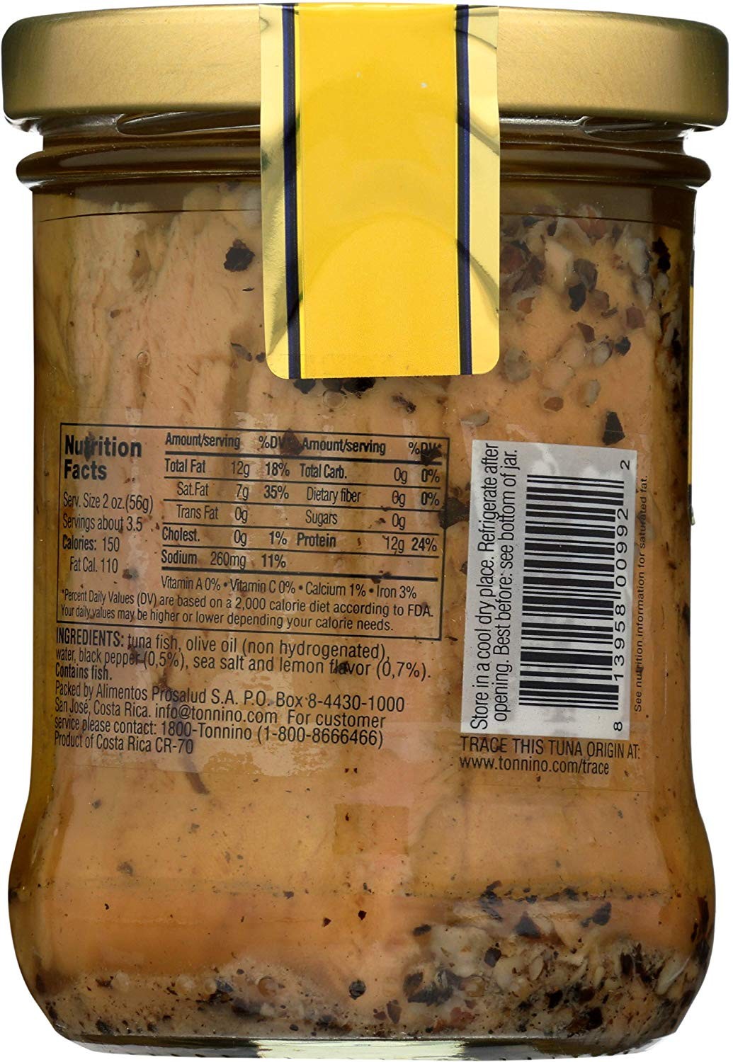 Tonnino Tuna Fillets, Lemon and Pepper, Olive Oil, 6.7 Ounce