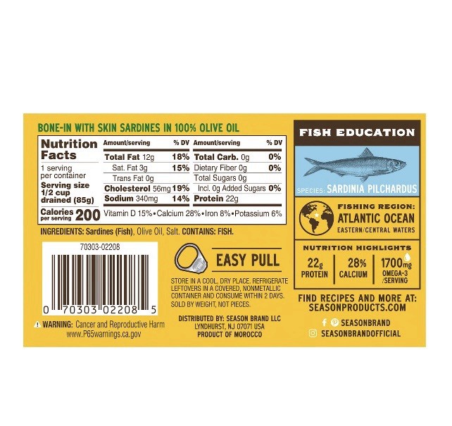 Season Wild Caught and Sustainable FishSardines, 10 pk./4.375 oz.