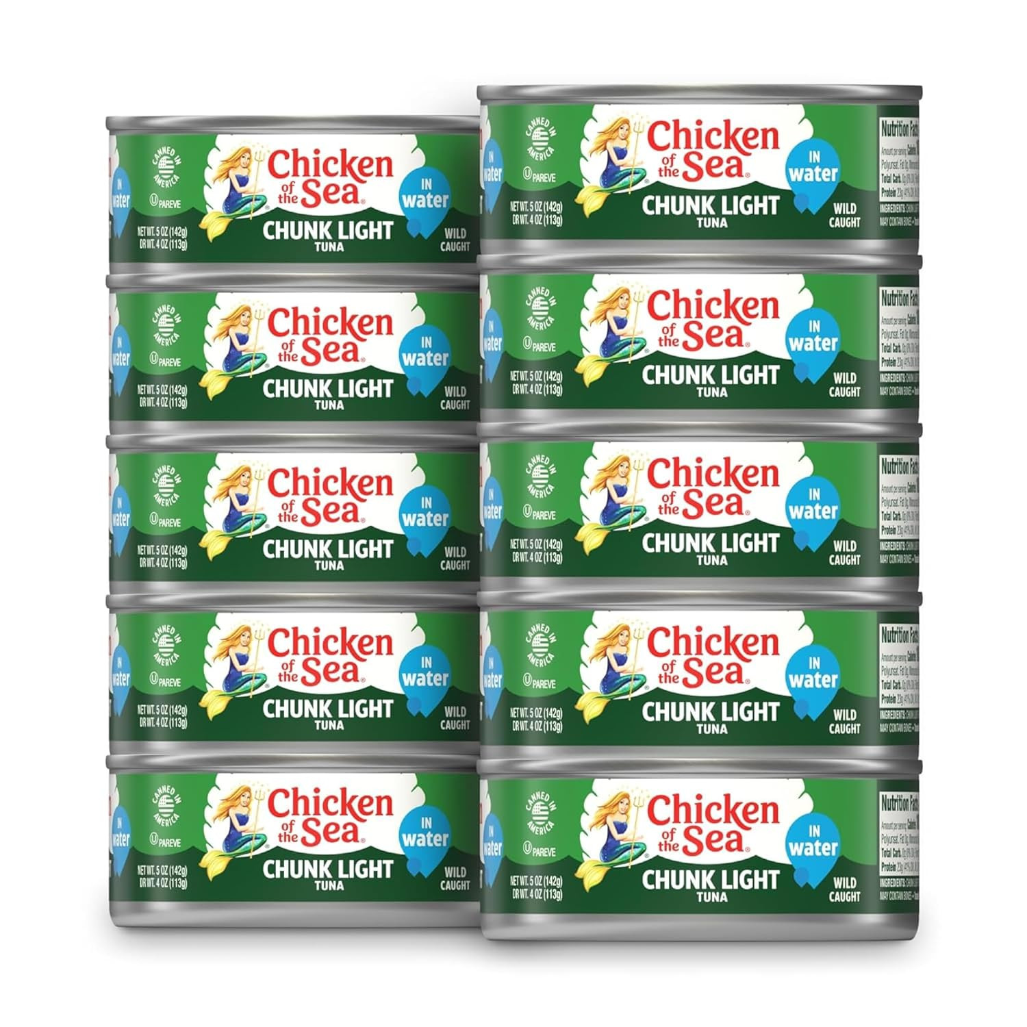 Chicken of the Sea Wild Caught Chunk Light Tuna, 5 Ounce Cans, 10-Count – High P