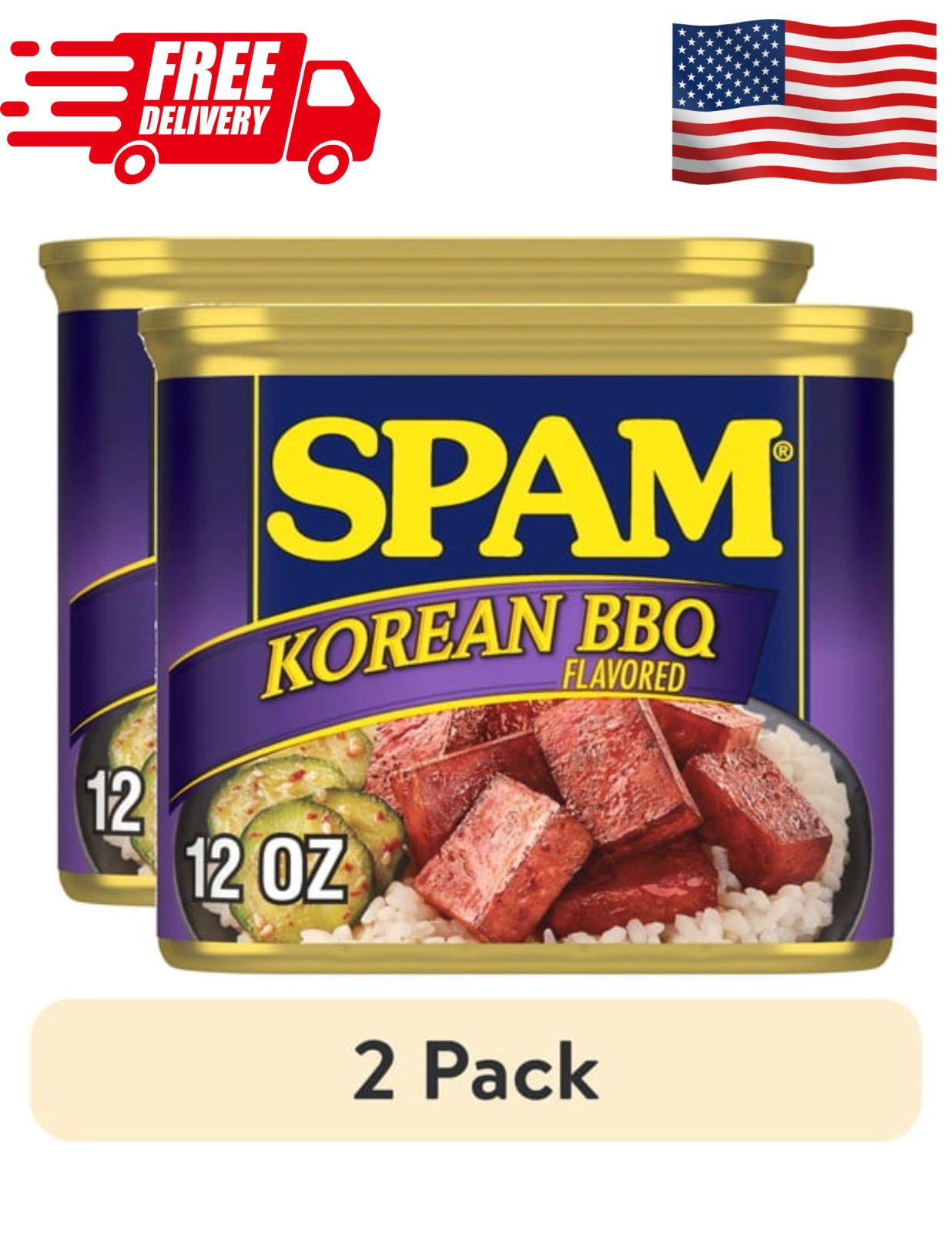 2 Pack SPAM Korean BBQ Flavored Canned Meat 12 oz Shelf Stable Pork