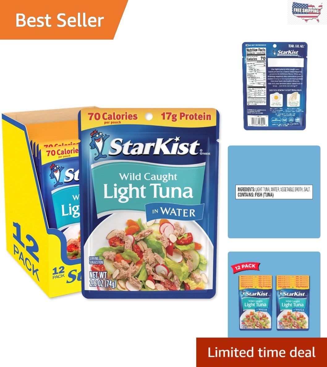 Chunk Light Tuna in Water – 2.6oz Pouch (12 Pack), Wild Caught, Gluten Free
