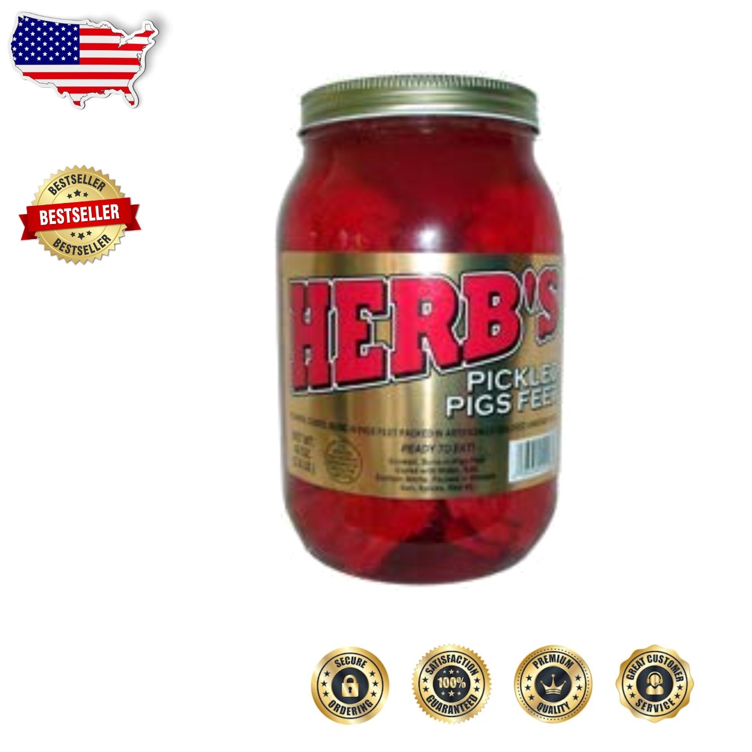 Herb’s Pickled Pigs Feet 40 oz – Ready-to-Eat, Low Fat, Delicious Collagen Snack
