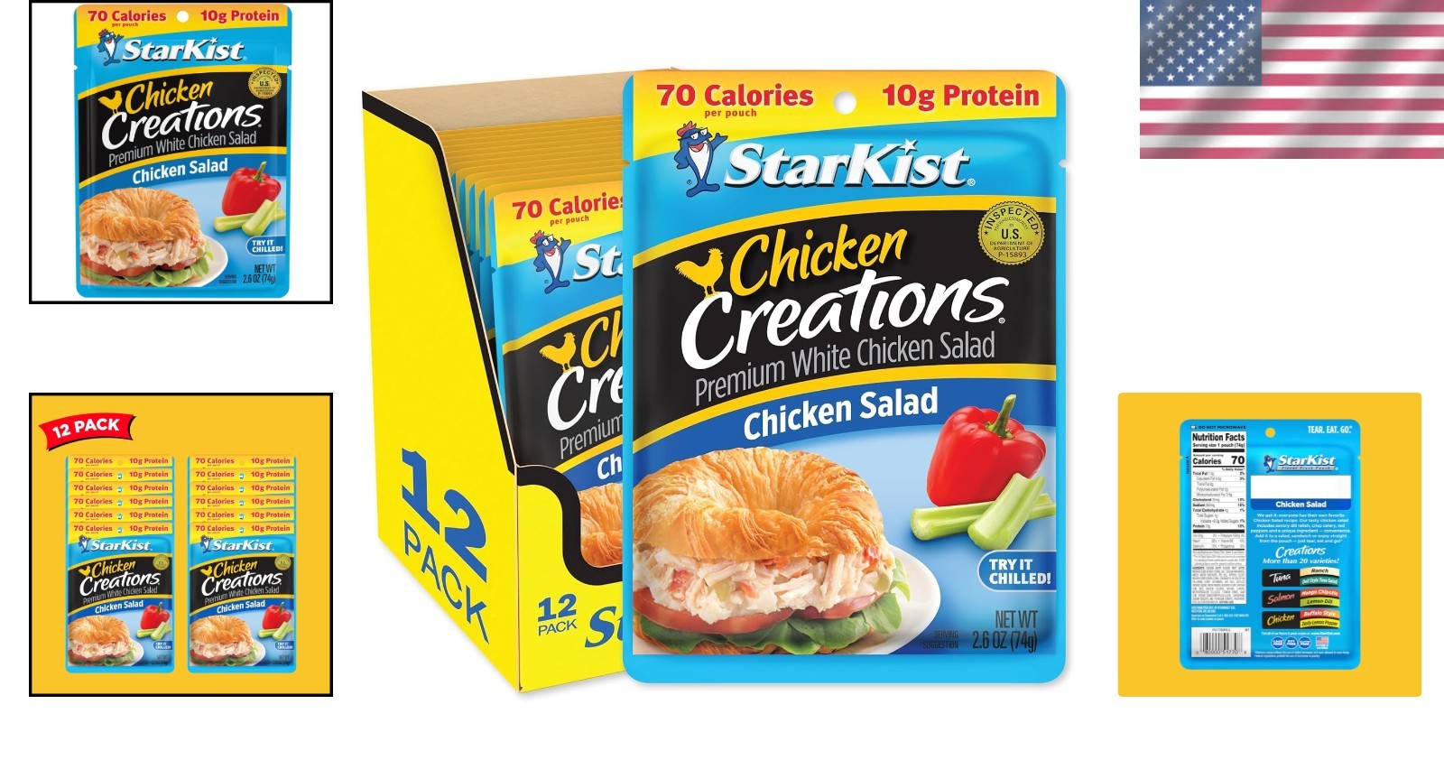 Bulk Chicken Creations Salad Pouches, 2.6 oz Each, Gluten-Free & Ready-to-Eat