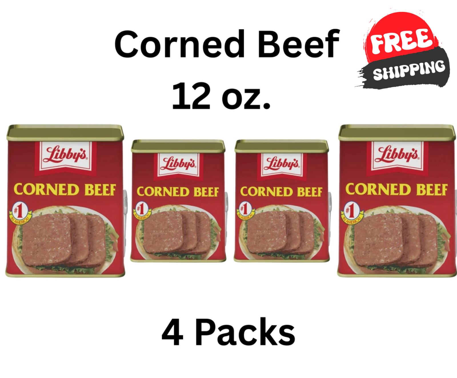 (4 pack) Libby’s Corned Beef, 14g Protein Per Serving, Canned Meat, 12 oz. Can