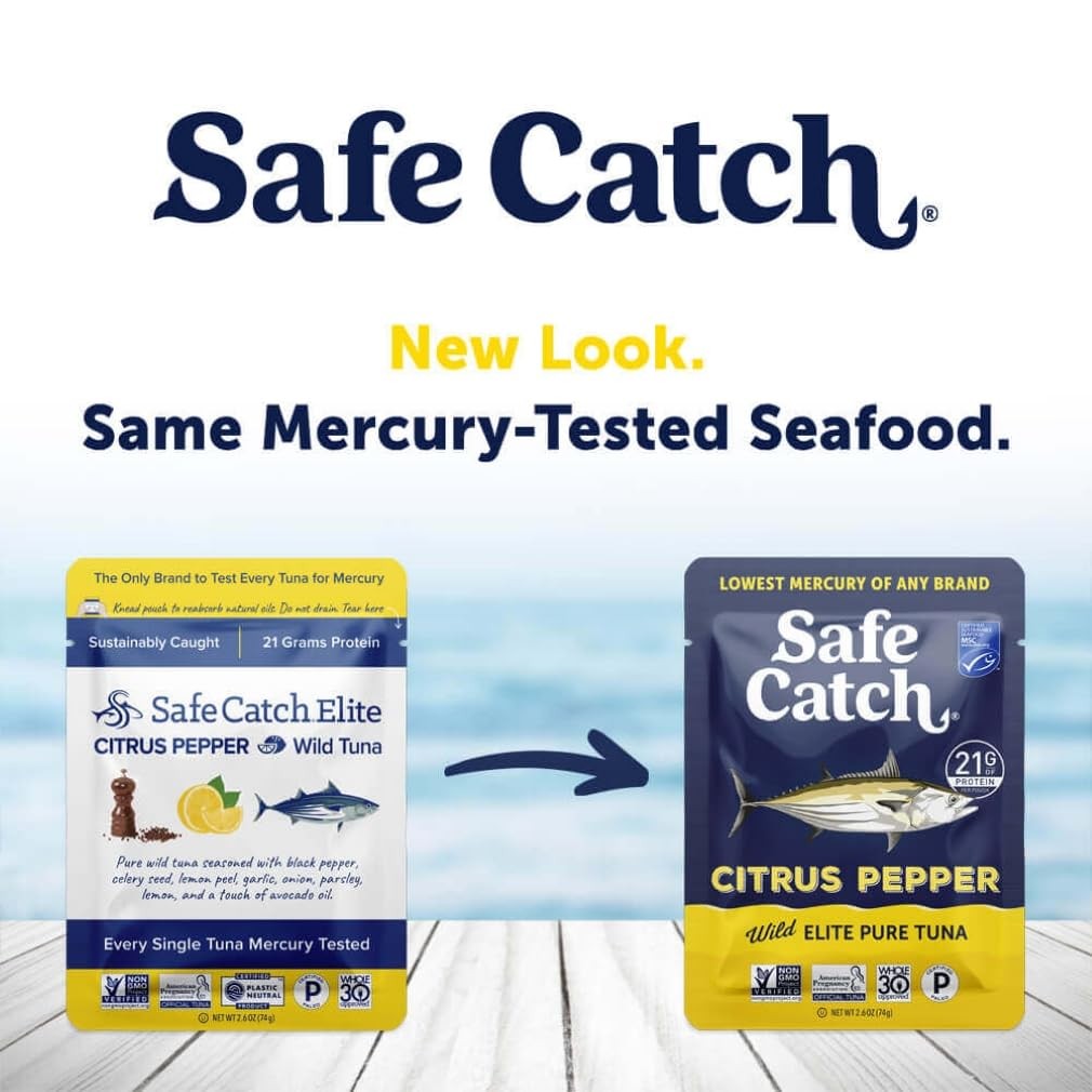 Safe Catch Elite Lowest Mercury Wild-Caught Tuna Pouch Citrus Pepper Seasoned…