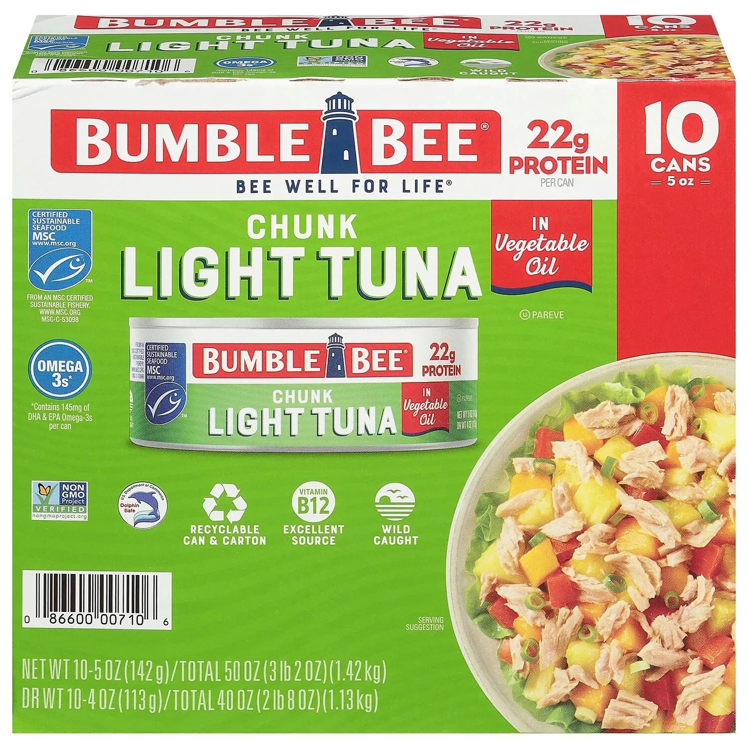 Bumble Bee Chunk Light Tuna in Oil, 5 oz Cans – 10 Count