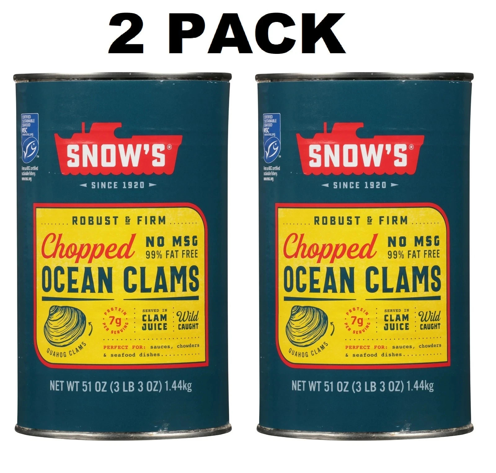 Snow’s Ocean Chopped Clams Canned, 51 oz Can – 7g Protein per Serving – Gluten F