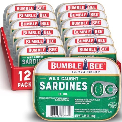 Wild Caught Sardines in Oil, 3.75 oz Tin (12 Pack) – Gluten Free, Keto, Kosher