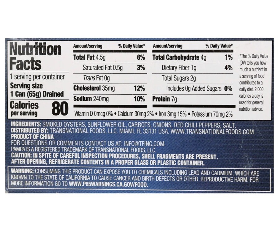 12 PACK – Gourmet PAMPA Smoked Oysters in SUNFLOWER OIL 3oz ea. Exp:01/2027