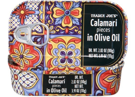 2 Pack Trader Joe’s Calamari Pieces in Olive Oil Tinned Squid Seafood