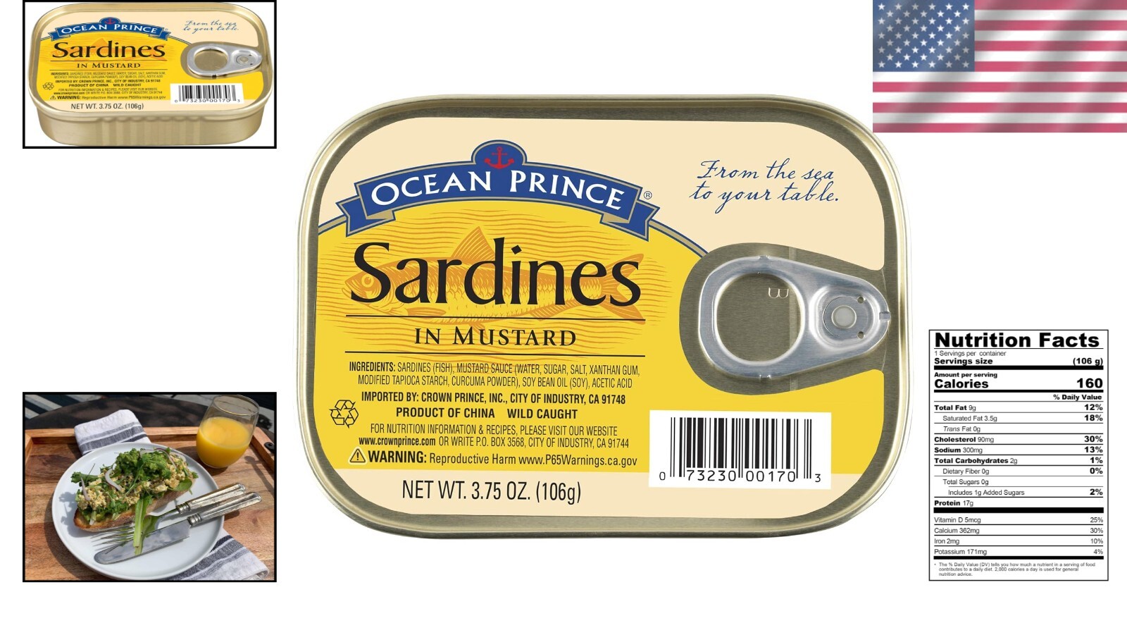Ocean Prince Sardines in Mustard – 12 Pack of 3.75 oz Cans for Healthy Snacking