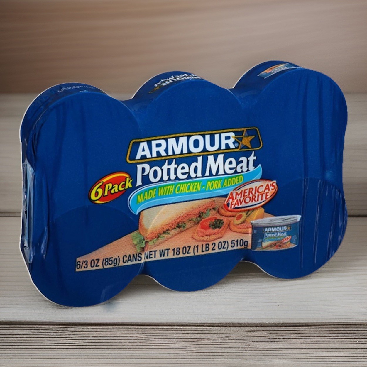 Lot Of (6) 6-Packs- Armour Potted Meat Chicken/Pork, 3 oz., 6 Per Pkg Prepper
