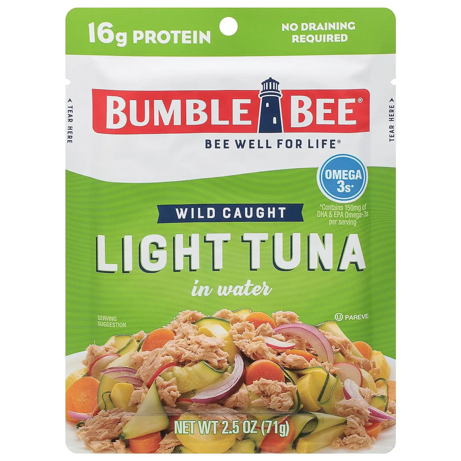 10PK BUMBLE BEE Premium Light Tuna Pouch in Water, Ready to Eat Tuna Fish, Keto