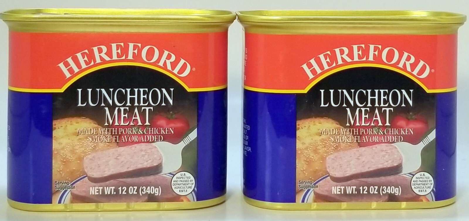 2 CANS Hereford Luncheon Meat w/ Pork & Chicken Smoke Flavor 12 Oz