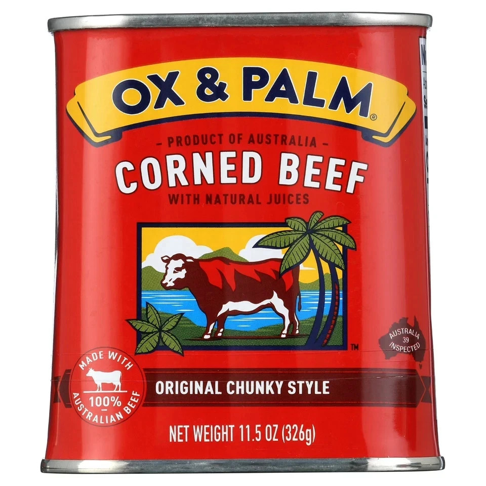 Ox & Palm Corned Beef original chunky Style in Tapered Can 11.5 oz can.