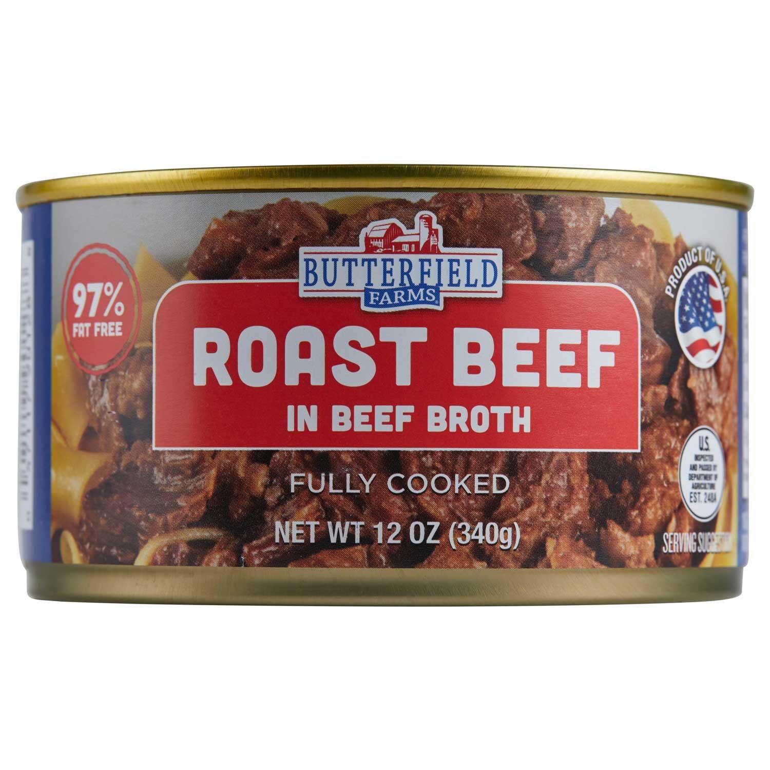 Butterfield Farms Roast Beef in Beef Broth, 12 oz Cans, 4 Pack – Ready to Eat.