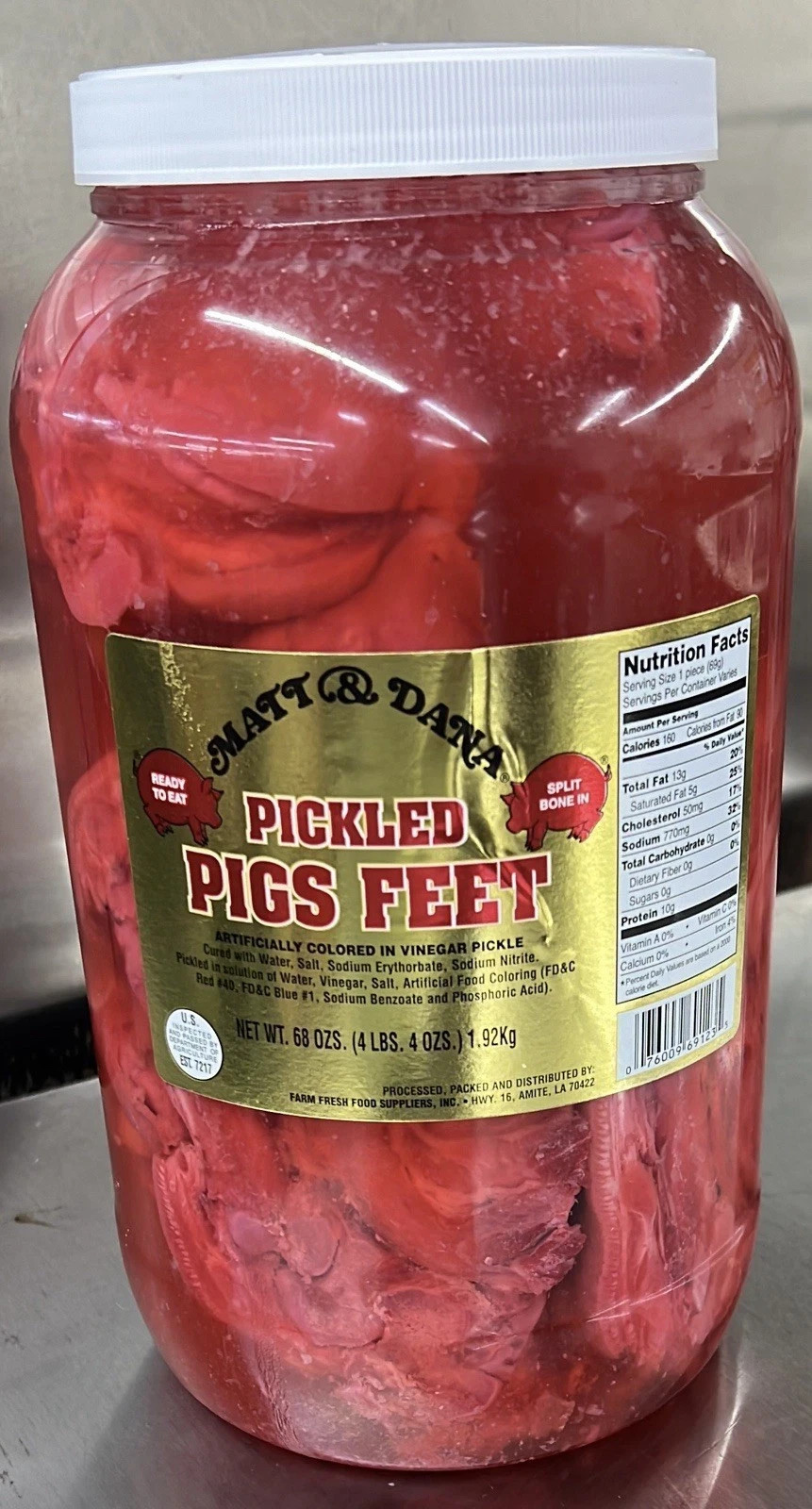1 Gallon (4.25lb) Authentic Louisiana Pickled Pig’s Feet READY TO EAT