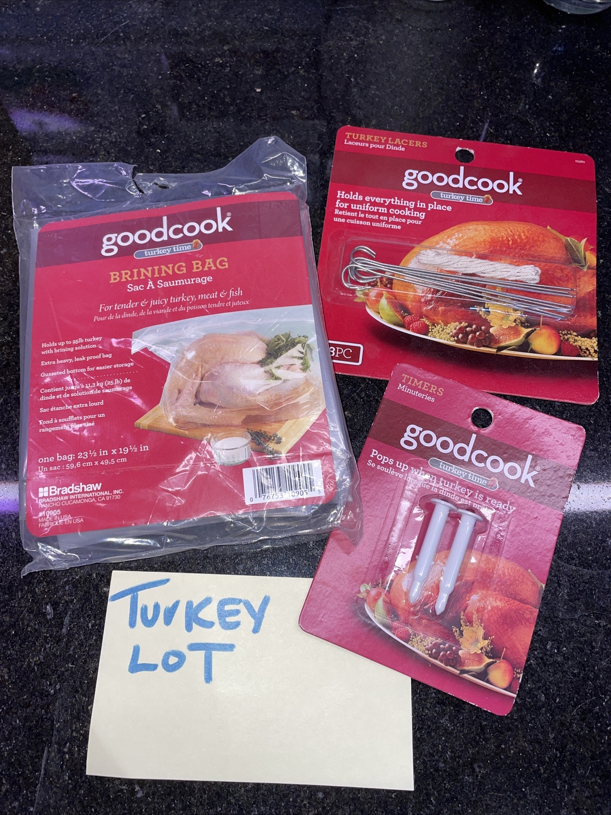 Turkey LOT 3 GOOD COOK Brining Bag 23.5X19″ ^25 LB, Turkey Lacers, Pop Up Timer