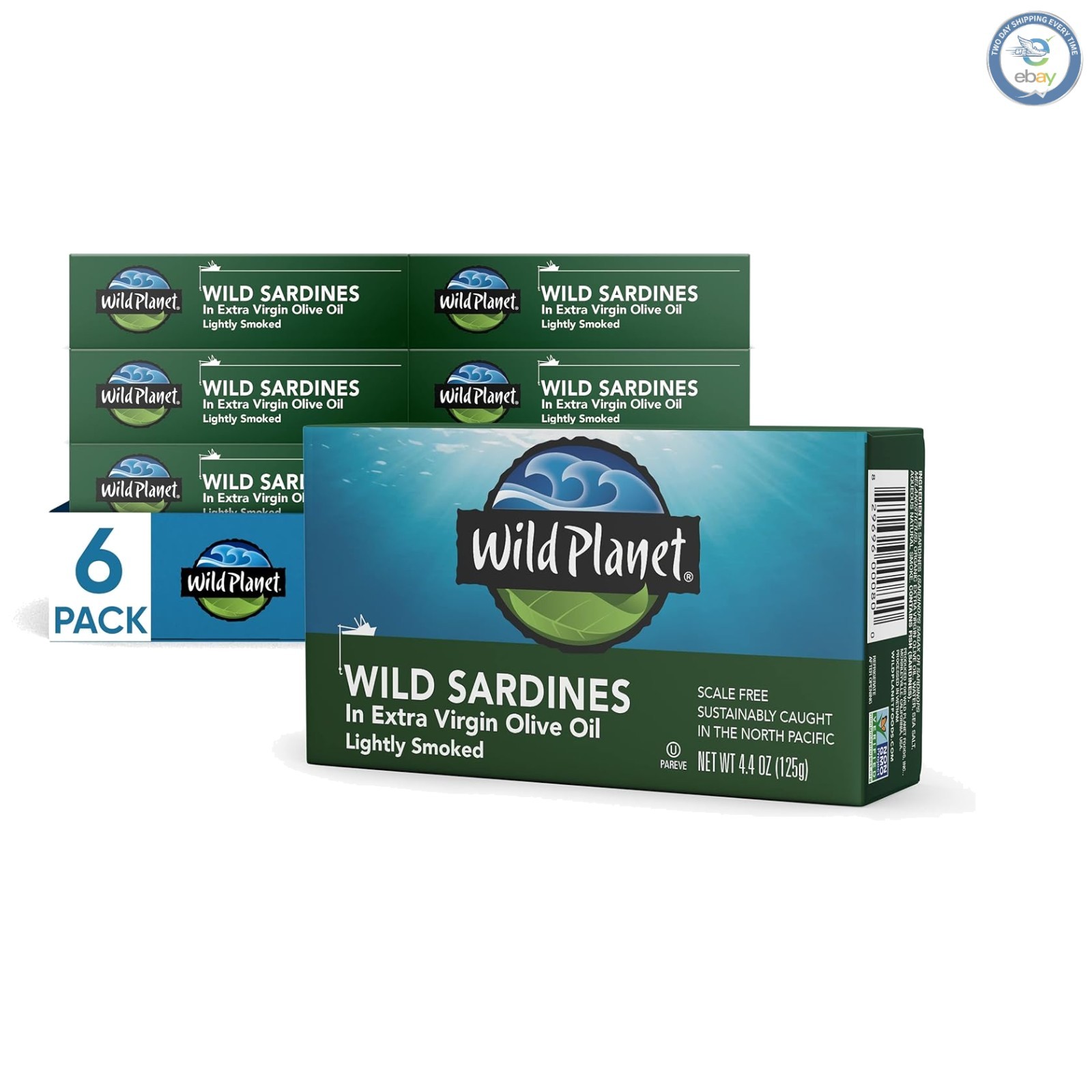 Sustainably Caught Wild Sardines in Extra Virgin Olive Oil – 4.4oz Can 6-Pack