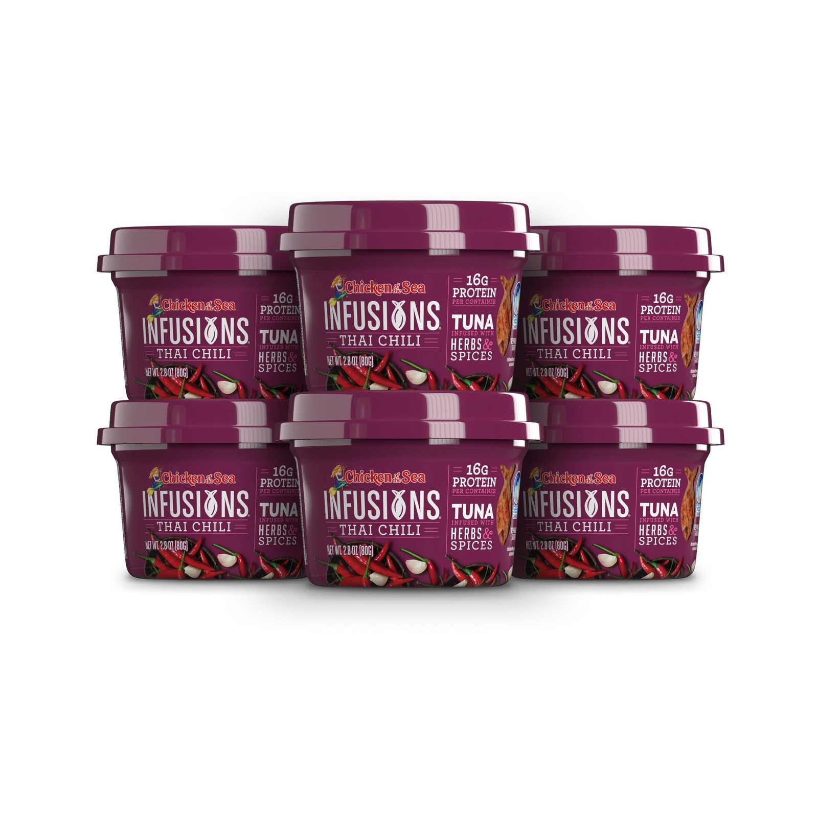 Infusions Tuna, 2.8 Ounce Cups (Pack of 6), Wild Caught Tuna, Thai Chili