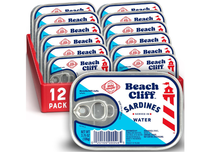 Beach Cliff Sardines in Water, 3.75 oz Can (Pack of 12) – Wild Caught Sardine US