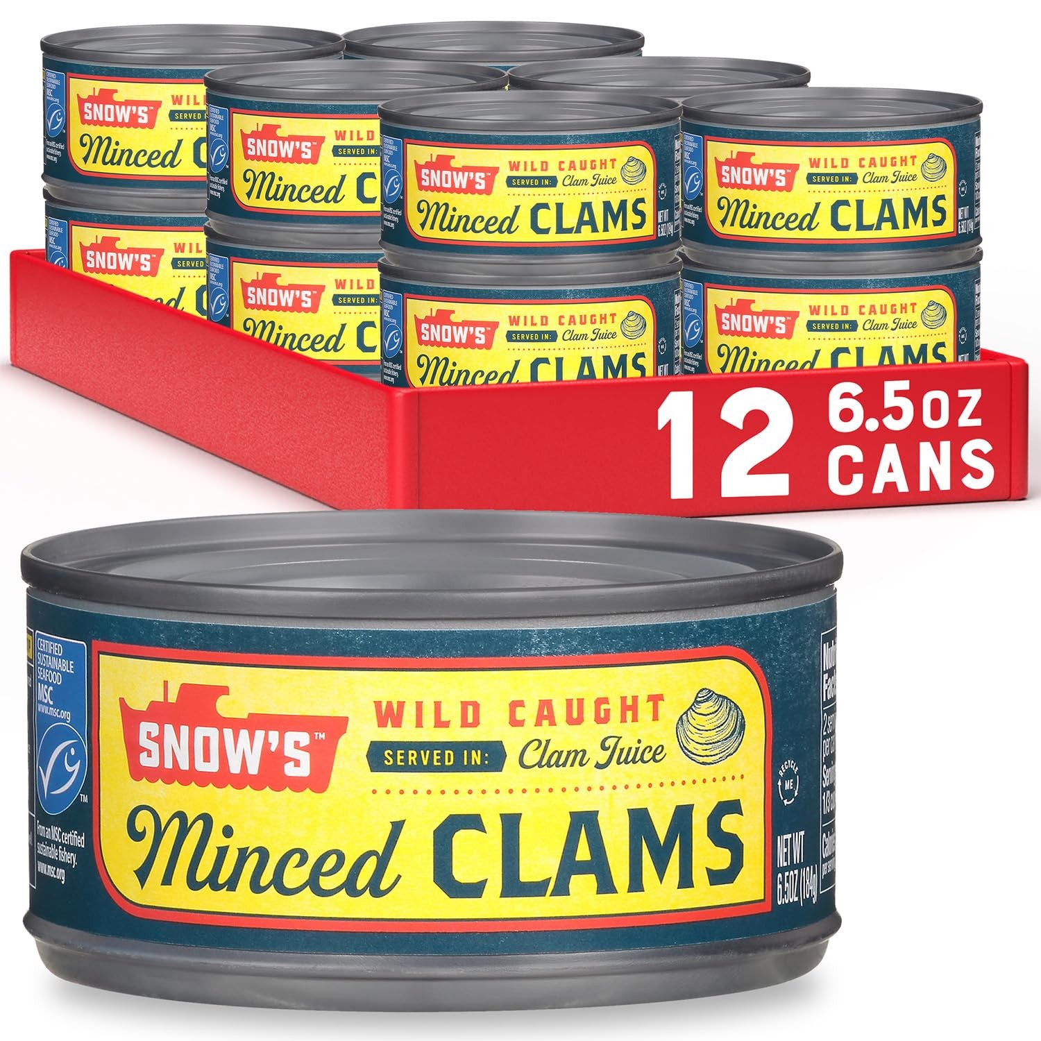 Wild Caught Minced Clams Canned, 6.5 oz Can (Pack of 12) – 5g Protein Per Servin