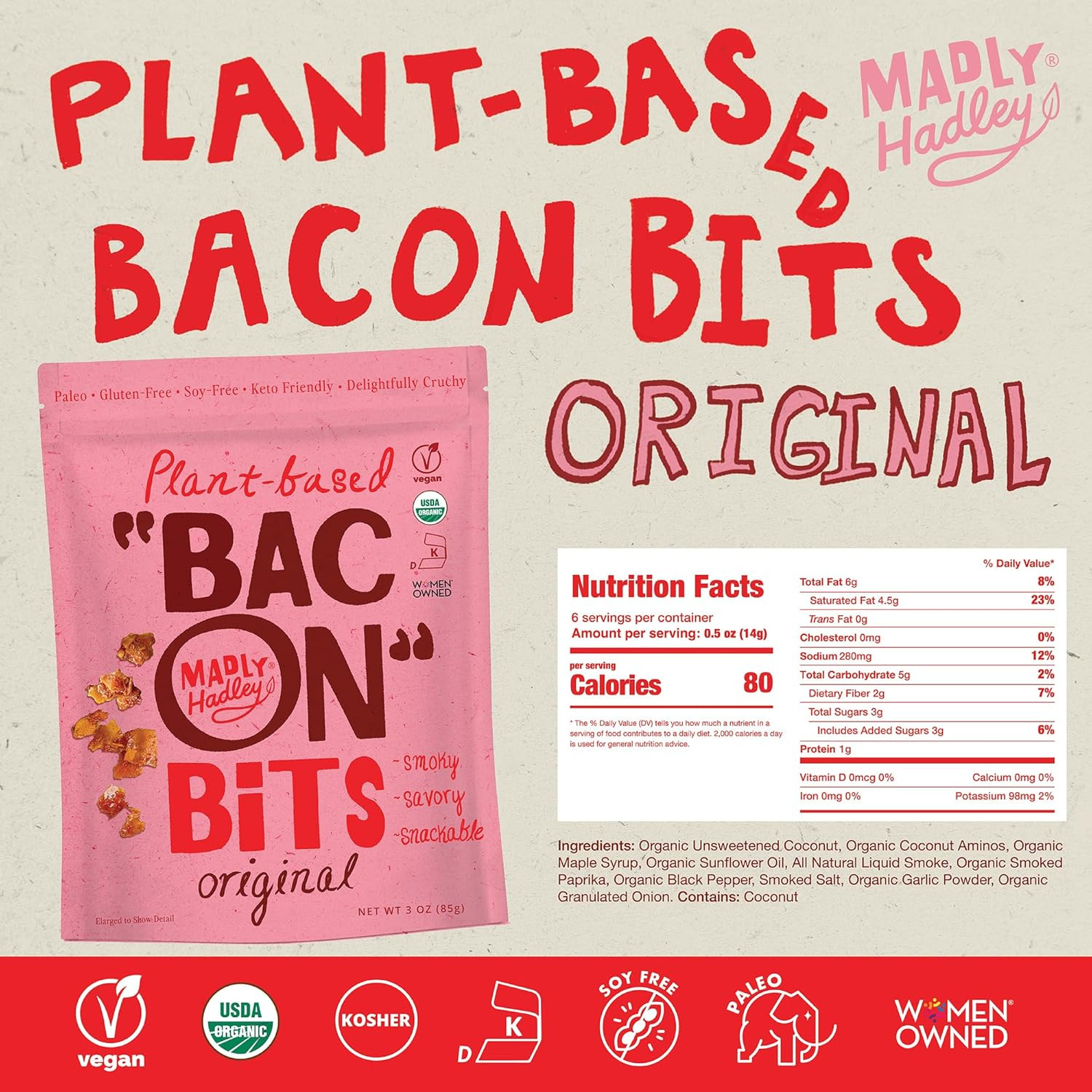 Plant-Based Bacon Bits -Organic, Healthy Vegan Snack, Crunchy Topper, Keto-Frien