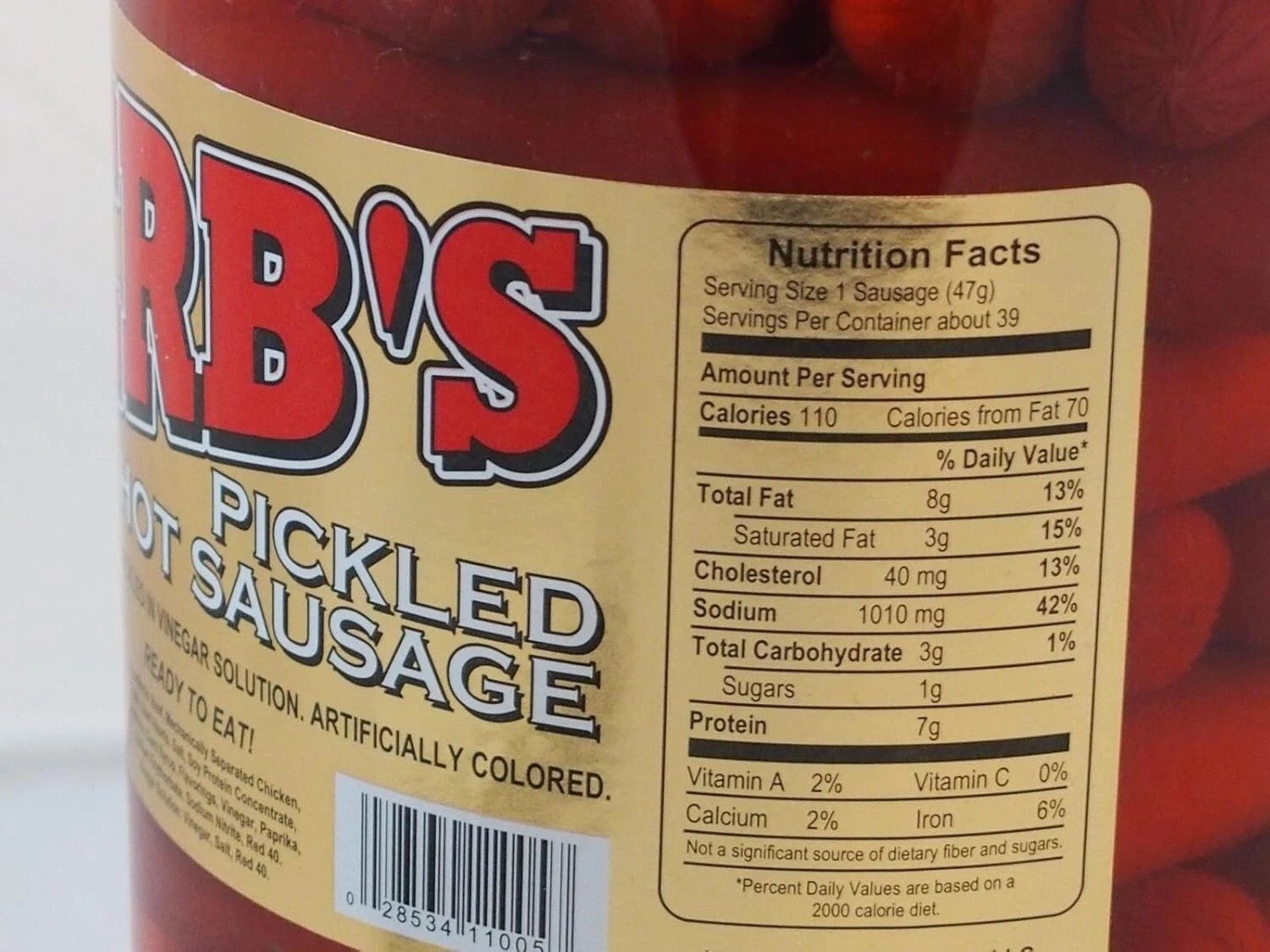 Herb’s RED HOT Pickled Sausages – Spicy 1 Gal. Jar for Parties & Outdoor Fun