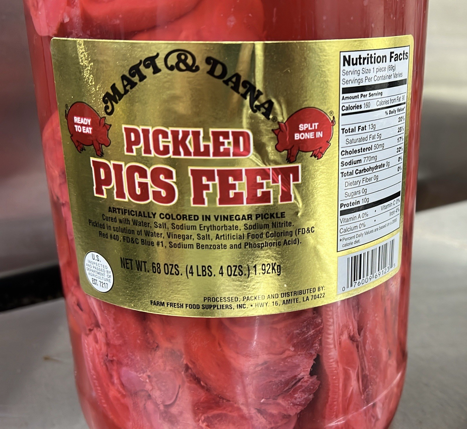 Authentic Louisiana Pickled Pig’s Feet 1 Gallon(4.25lb )Ready-to-Eat
