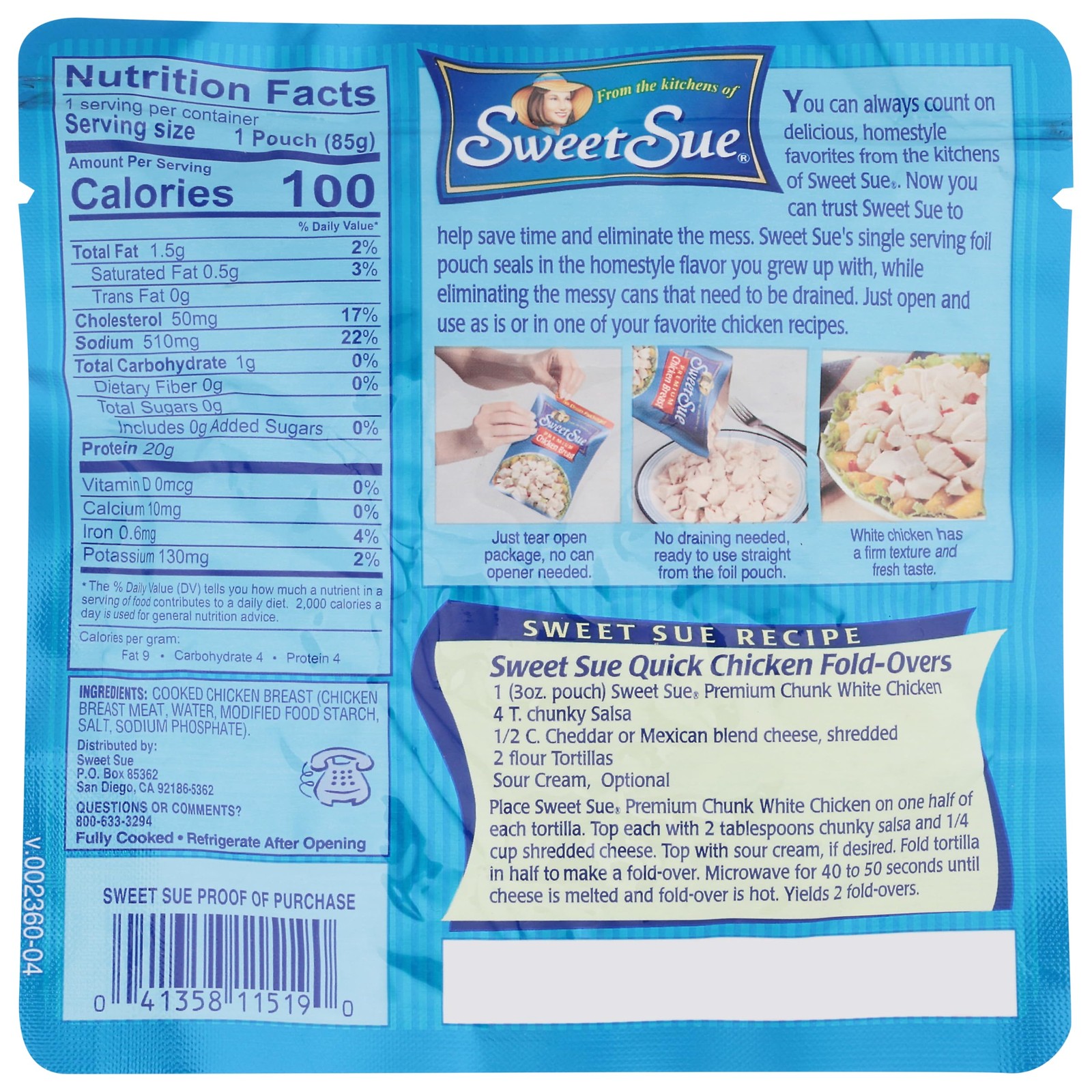 Chicken Breast White Chunks 20g Protein Gluten Free Keto 3 oz Pack of 18