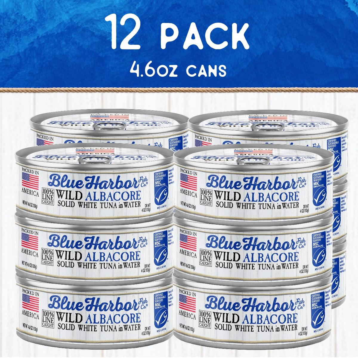 Wild Albacore Solid White Tuna in Water with Sea Salt – 4.6 Oz Can (Pack of 12)