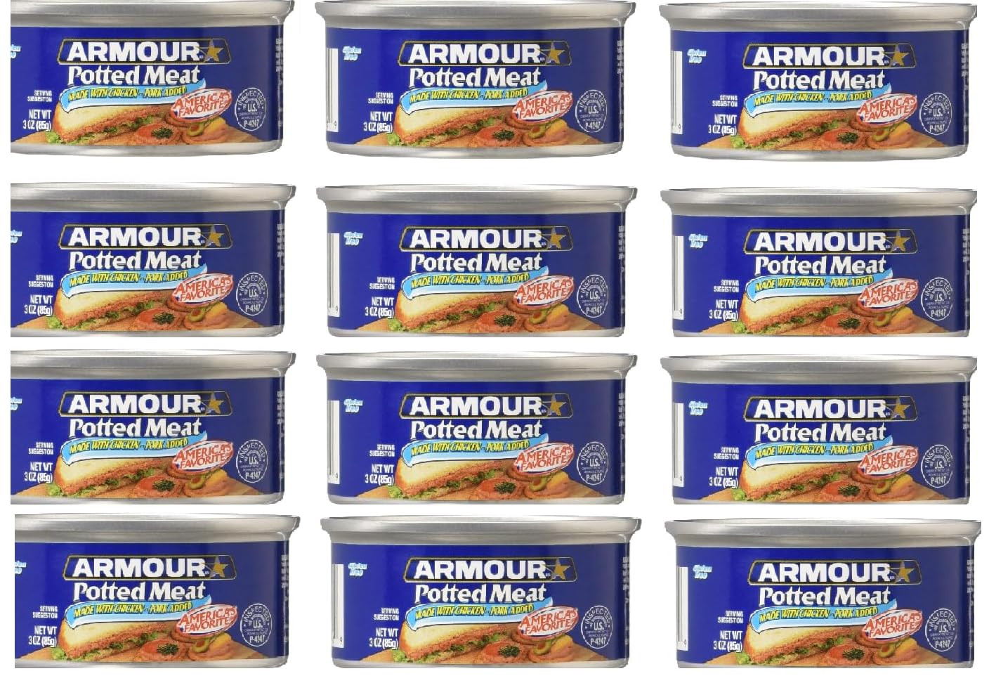 Pack of 12 Potted Meat Made with Chicken and Pork 3 Oz.